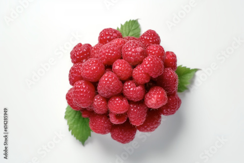 Summer Raspberry Delight: A Bunch of Juicy Raspberries on a White Background