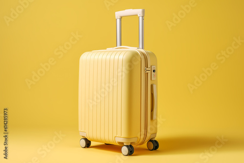 Vibrant Yellow Suitcase: Aesthetic Adventure on a Lively Yellow Background