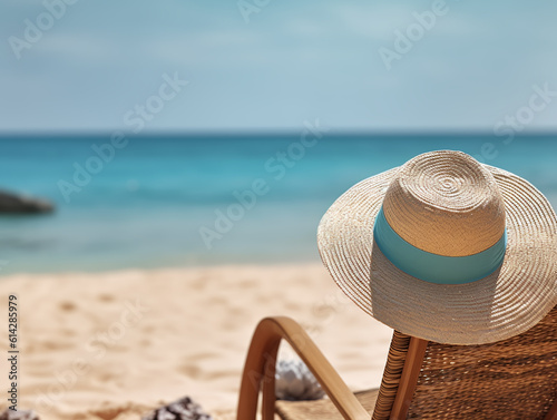 Seaside Summer Getaway  Sandy Beach  Serene Ocean  and Relaxing Deck Chair