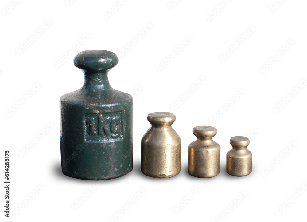 Weights for scales of different weights on a white background Weights for scales of different weights on a white background