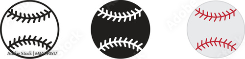 Baseball ball icons. Line, glyph and filled outline colorful version. Baseball sport game logo illustration. Different style icons set.