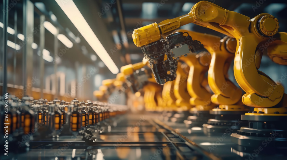Robotic arms working at the futuristic factory