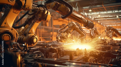 Robotic arms working at the futuristic factory