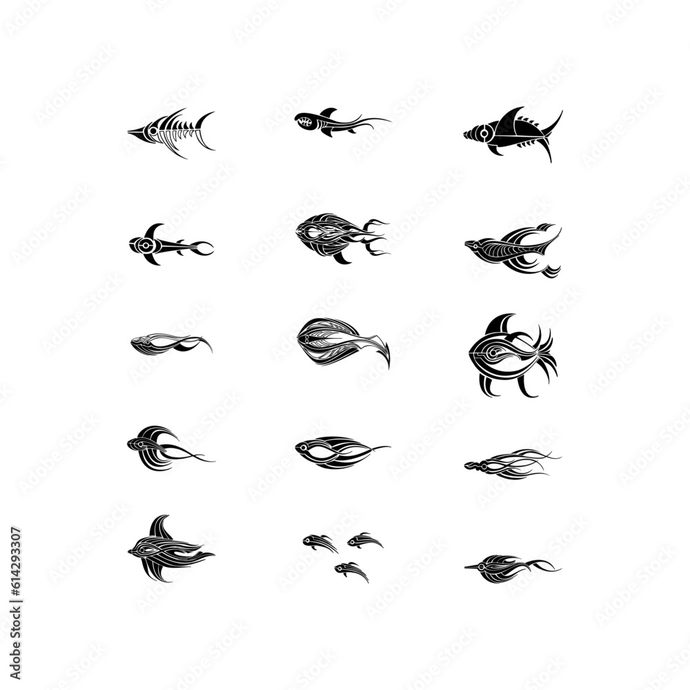 set of silhouettes of fish vector template set of silhouettes of fish vector template