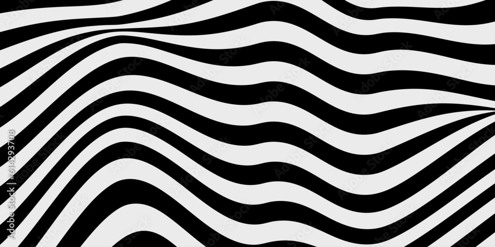 Obraz premium Tło w czarno-białe pasy. Dynamiczna kompozycja z falującymi liniami, geometryczne tło na okładki, banery, ulotki, plakaty, tapeta na blog lub social media story.