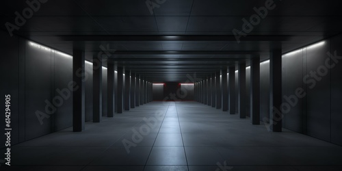 3d render. wallpaper and Illustration background Geometric figure in neon light against a dark tunnel. Laser glow 