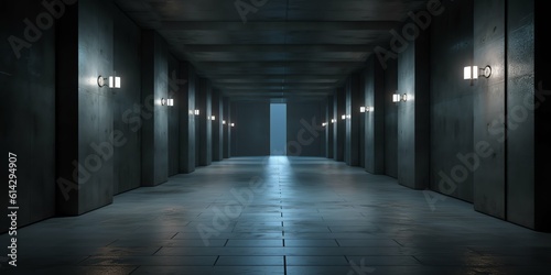 3d render. wallpaper and Illustration background Geometric figure in neon light against a dark tunnel. Laser glow 