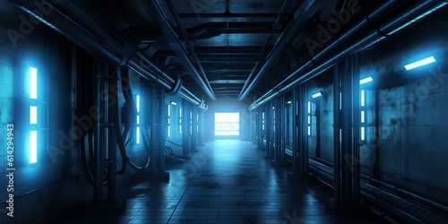 Sci-fi gate with neon lights design background and Illustration