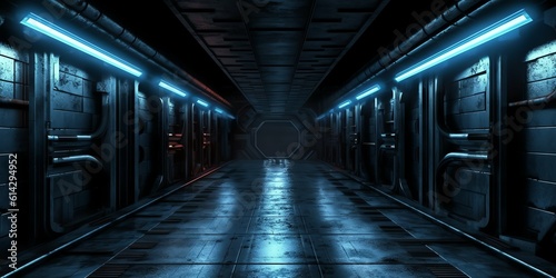 Sci-fi gate with neon lights design background and Illustration