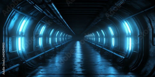 Sci-fi gate with neon lights design background and Illustration