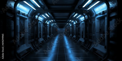 Sci-fi gate with neon lights design background and Illustration