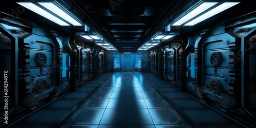 Sci-fi gate with neon lights design background and Illustration