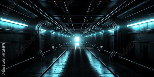 Sci-fi gate with neon lights design background and Illustration