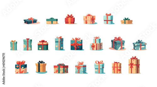 Gift box set flat cartoon isolated on white background. Vector illustration