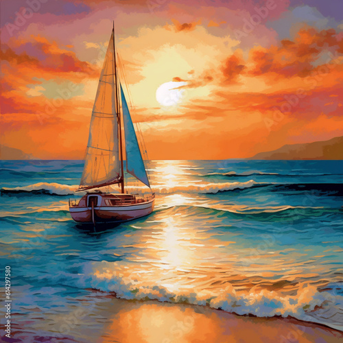 sunset at a beach with sailboat