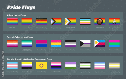 Pride Flags Vector Graphics Grouped with Labels