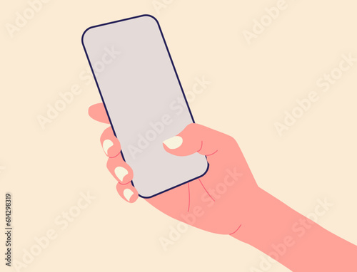 Hand holds smartphone. Hand with smartphone