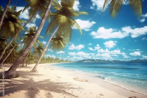 beach with palm trees  beautiful sandy beach  Tropical beach  Generative AI