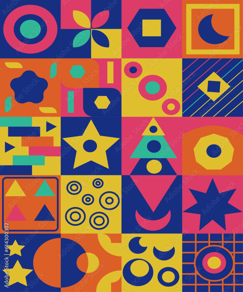 Pattern with geometric figures of various colors