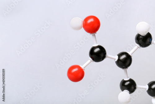 Molecule of vitamin B3 on light grey background, closeup and space for text. Chemical model