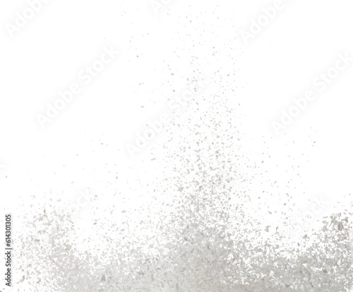 Tapioca starch explosion flying, White powder tapioca starch wave floating fall down in air. tapioca starch is element material. Eyeshadow crush for make up artist. White background Isolated