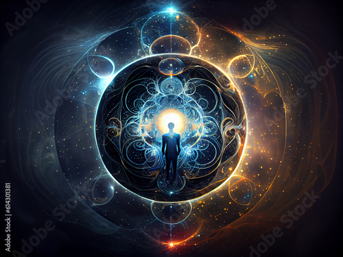 Conceptual image of the energy flows and the aura or soul of a person. Generative AI