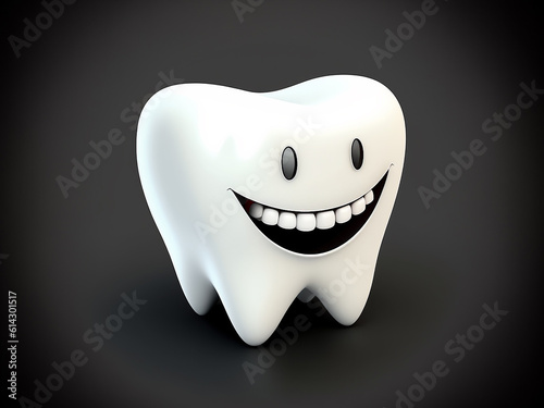 Cheerful emoticon directly on a human white tooth, close-up, on an isolated background. Generative AI