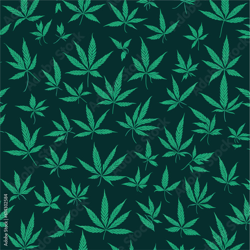 Marijuana seamless pattern vector. Light green cannabis leaf floral texture design