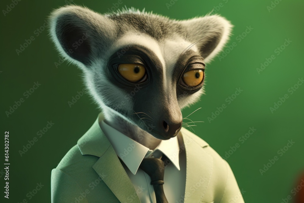 Anthropomorphic lemur in a suit like a businessman. Business Concept. AI generated, human enhanced