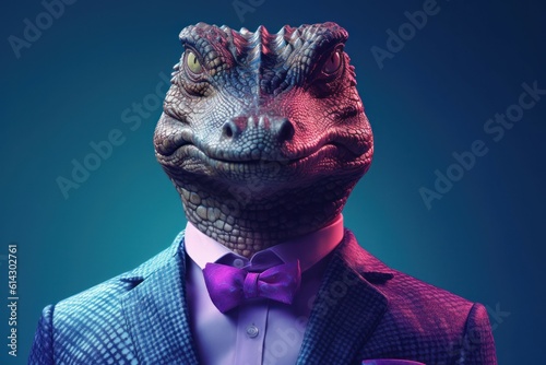 Anthropomorphic Alligator dressed in a suit like a businessman. Business Concept. AI generated  human enhanced