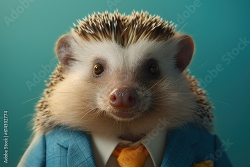 Anthropomorphic Hedgehog dressed in a suit like a businessman. Business Concept. AI generated, human enhanced