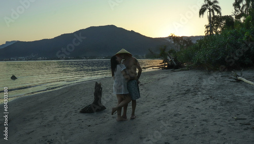 couple in romantic afternoon on the coast of São Paulo Ubatuba Barzil 