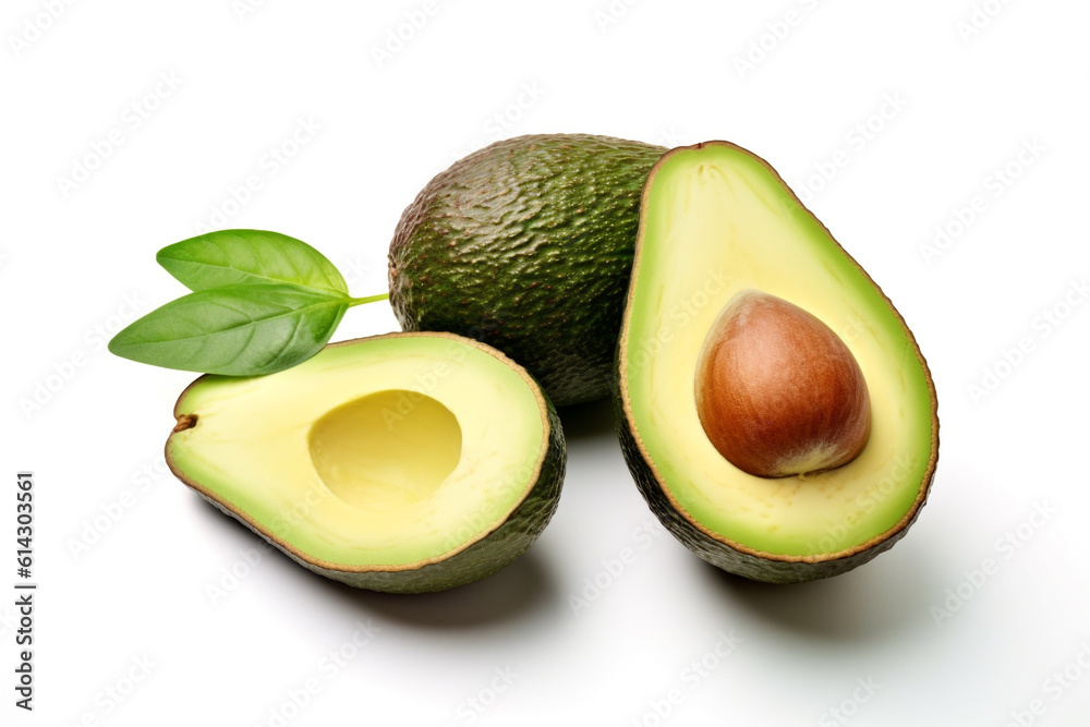 Avocado on a white background. Fresh avocado fruit. Ai generative.