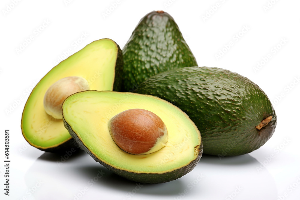 Avocado on a white background. Fresh avocado fruit. Ai generative. Avocado on a white background. Fresh avocado fruit. Ai generative.
