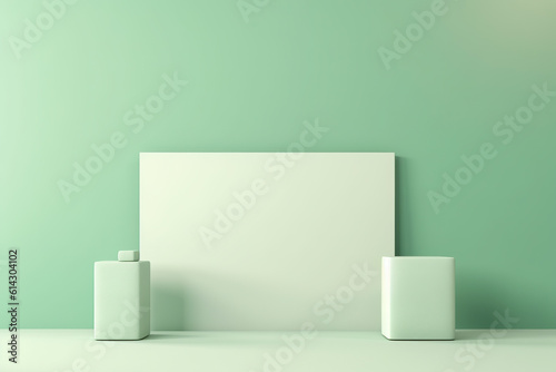 Cosmetics branding mock-up  bottles and containers on pastel green background. Product presentation. Beauty and body care product concept. Ai generative