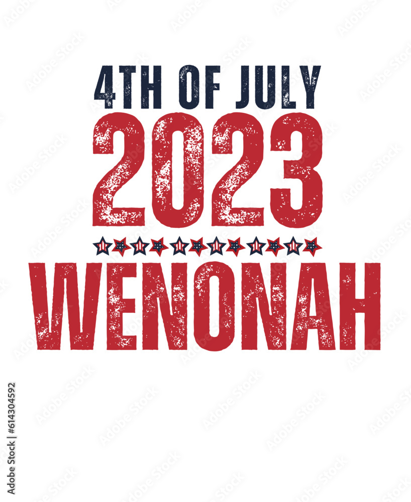 4th of july 2023 wenonah with grunge text on white background