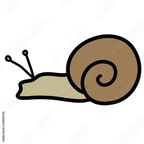 Brown snail. Hand drawing cartoon.