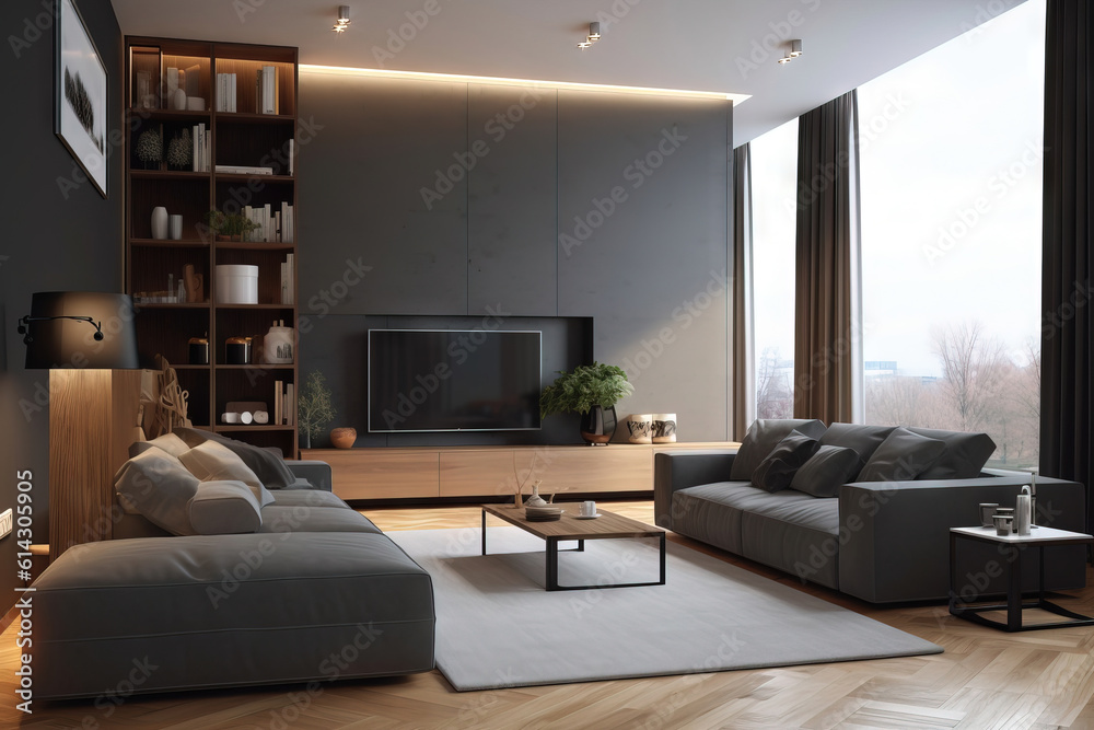 big modern living room with high ceilings and low furniture big modern living room with high ceilings and low furniture