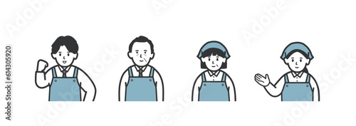 様々な年代のスーパーマーケットの店員男女のイラストセット