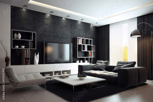 modern living room with a dark color scheme