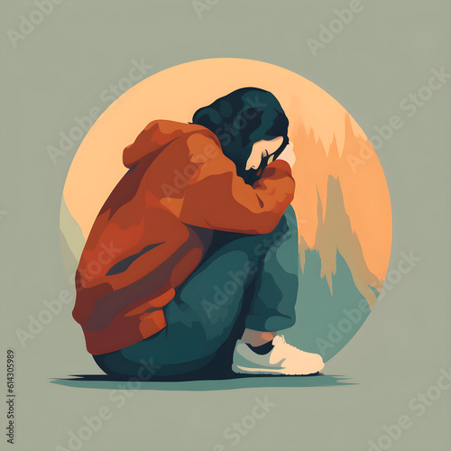 Illustration of a person sitting on the floor --Generative AI