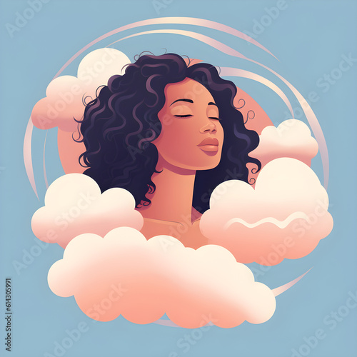 Illustration of a woman with head in the clouds --Generative AI