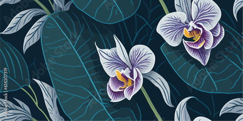 Fototapeta Naklejka Na Ścianę i Meble -  Tropical Symphony: Orchid Blossoms in Harmonious Patterns of Nature