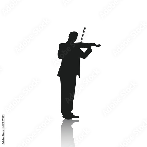 Violinist isolated vector silhouette. Musician standing and playing violin