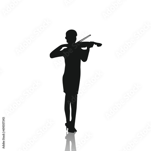 Violinist isolated vector silhouette. Musician standing and playing violin