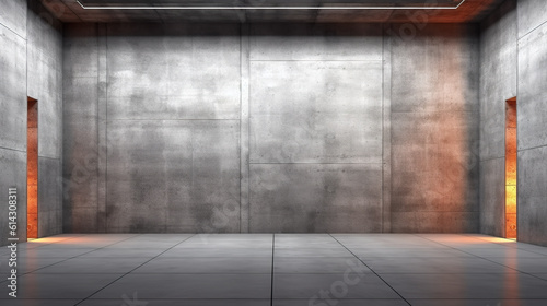 An empty room with a concrete wall and floor. Generative AI. © tilialucida