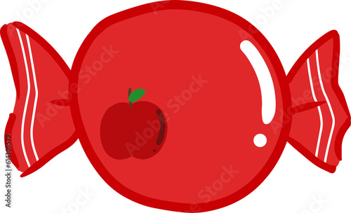 Red candy with apple flavor. Hand drawing cartoon.
