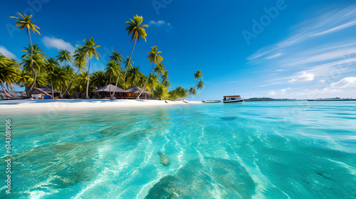 Beach with palm trees on the south pacific island of Maldives