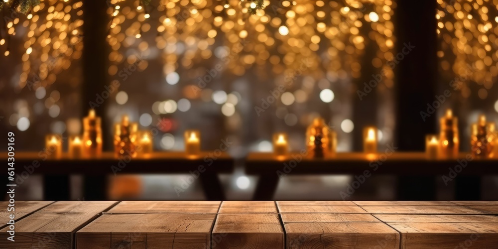 empty wooden table blurred restaurant, cafe, night club, bar 