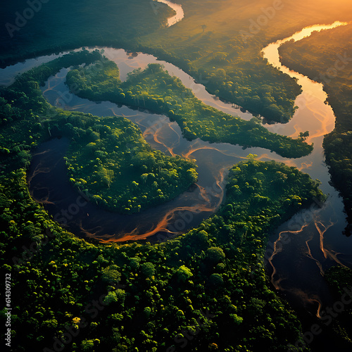 Aerial View of the Amazon Rainforest, generative AI